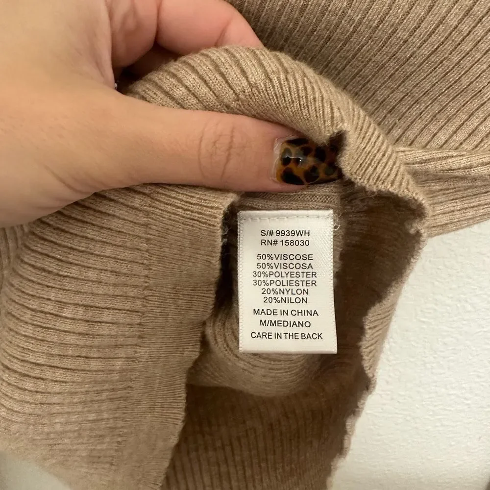 Love Tree Camel Ribbed Turtleneck Sweater